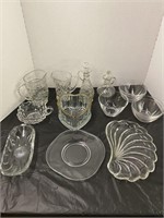 Glassware-plates, cream/sugar, bowl, misc