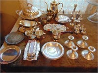 Approx 38 pcs of antique silver plat serving ware,