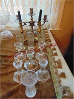 12 pcs glass & brass candlestick holders & other