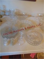 Approx 15 pcs of clear glass: S&P shakers, plates,
