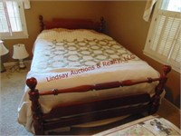Wood Queen/Full size bed frame, mattress,