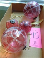 1 flat of 4 glass Cranberry decorative ornaments
