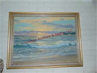 Large ocean view oil painting by Vickery