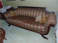 Cloth sofa w/ wood frame approx 7' long