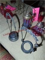 2 pcs of Cranberry glass & 3 brass holders