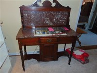 Wood table w/ 1 drawer & 1 door & ...