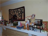 wall hanging, doll, chair, misc glass & other -