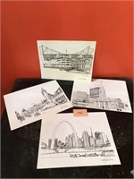 4 Drawings of St.Louis Popular Sites