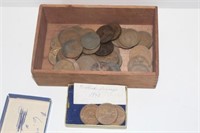Small Wooden Box of Early British Cents