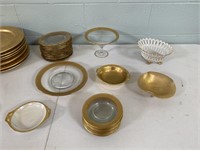 Assorted Gold Rimmed Glassware and China