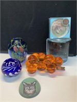 Glass Paperweights & Vtg Grapes