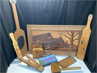 Wooden paddles, swear bank, clip board, gavel,