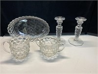American fostoria candle holders, oval bowl,