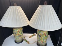 Two lamps with shades, ceramic bases