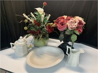 Floral Vases & Sugar Creamer & Serving Tray