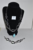 LARGE LINK NECKLACE AND BRACELET, TURQUOISE COLOR