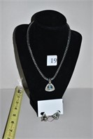 EARRING & NECKLACE SET; BLUE STONE MIDDLE,