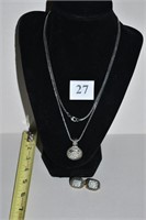 NECKLACE & EARRING SET, CLEAR STONES, 1 STONE IN