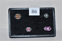 RINGS: TWO PINK CENTER STONES, PEARL CENTER ETC.