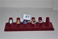 RINGS: SZ. 6 AMBER CENTER STONE, BUCKLE RING ETC.