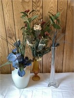 3 vases with faux flowers