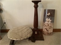 Candle holder, stool, and wall decor