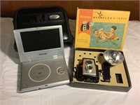 Portable DVD player and vintage Kodak camera