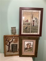 3 “outhouse” pictures and wall light