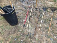 Assorted rakes and lawn tools