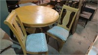 OAK PEDASTAL DINING TABLE & 2 CHAIRS