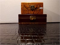 Carved Wooden Box and Leather Jewelry Box