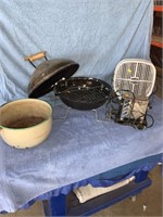 Enamel pot, hibachi, vintage electric toaster,