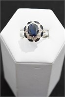 Sterling Silver Genuine Sapphire Cocktail Ring S9