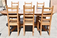 Large Pine Dining Table & 6 Ladder Back Chairs