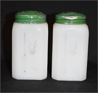 2 pcs Vintage Milk Glass Shakers 5"h