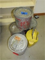 4 assorted minow buckets metal/1 plastic