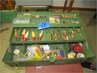 metal fishing tackle box w/ assorted tackle