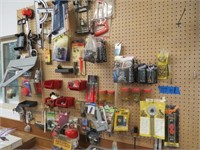 assorted items on peg board