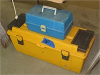 2 plastic tool boxes some misc items