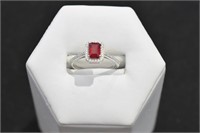 Sterling Silver Genuine Ruby & CZ Ring Sz 8