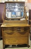 Antique Serpentine Oak Chest w/Cradle Mirror