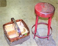 Antique Basket & Painted Metal Stool