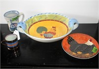 Rooster Bowl; Rooster Plate; 2 Mugs