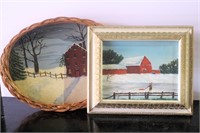 Framed & Signed Barn Scene Oil Painting