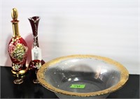Painted Cordial Set & Gilded Edge Bowl