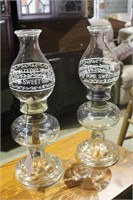Pair of Oil Lamps - Home Sweet Home Globes