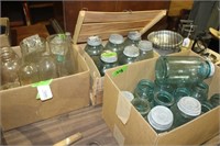 3 Boxes Antique Jars & Milk Bottle