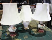 Three Electric Table Lamps-2 Matching Rose Pattern