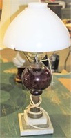 Electric Lamp w/Marble Base-Purple Hued Glass
