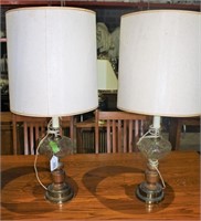 Pair Wooden Base Table Lamps
